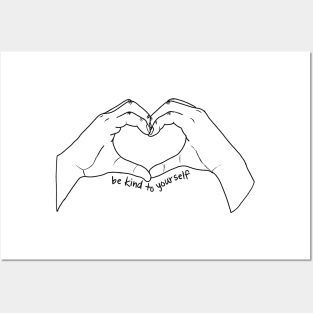Black and White Heart Shaped Hands Drawing Posters and Art